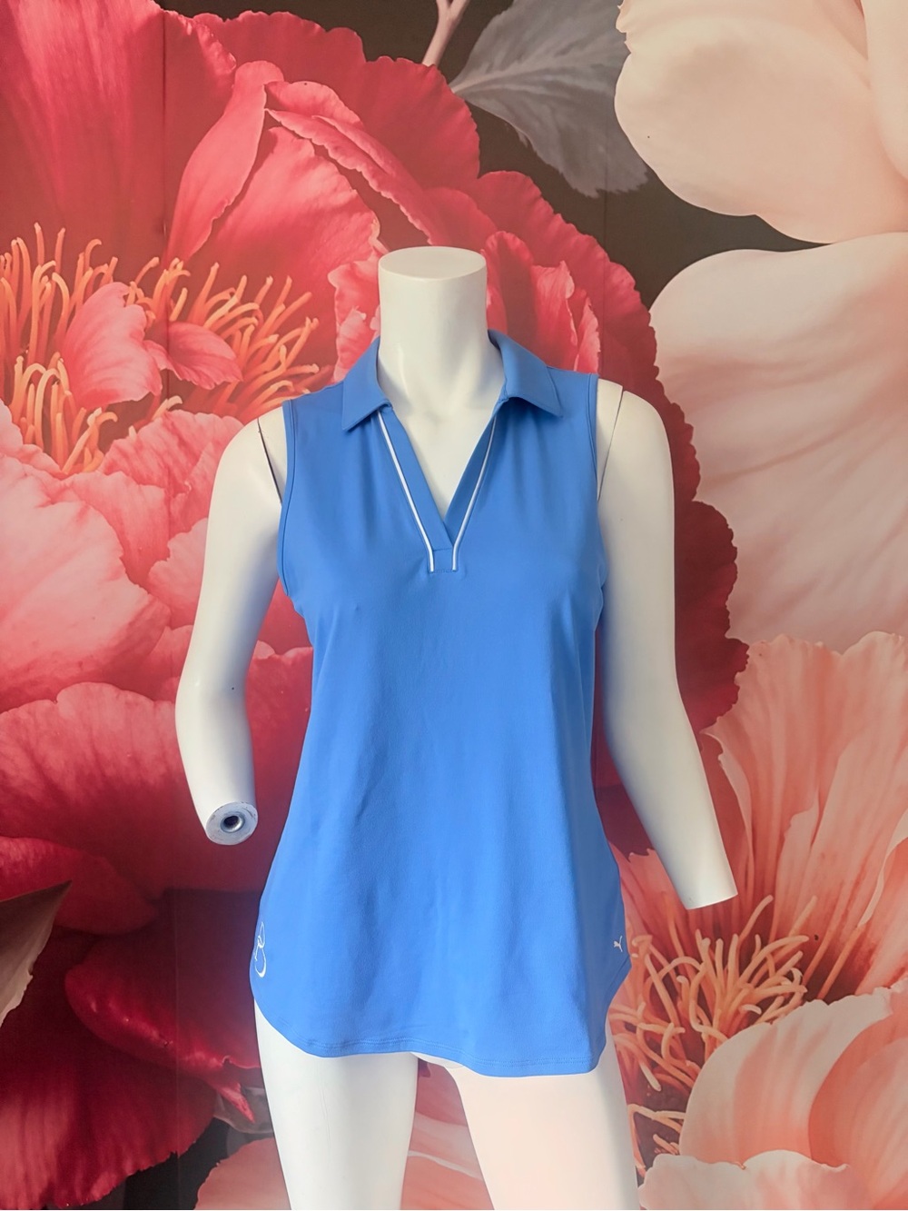 PUMA Women's Sleeveless Polo Shirt S Light Blue V-Neck Golf Tennis